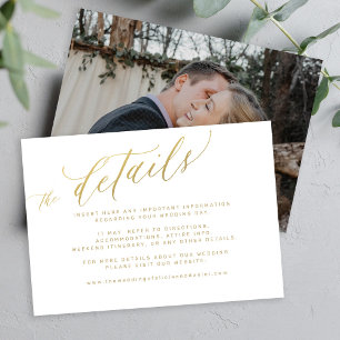 Elegante Goldkalligraphie-Skripte Hochzeitsdetails Begleitkarte