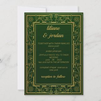 elegante Goldkalligraphie smaragdgrüne Hochzeit Einladung