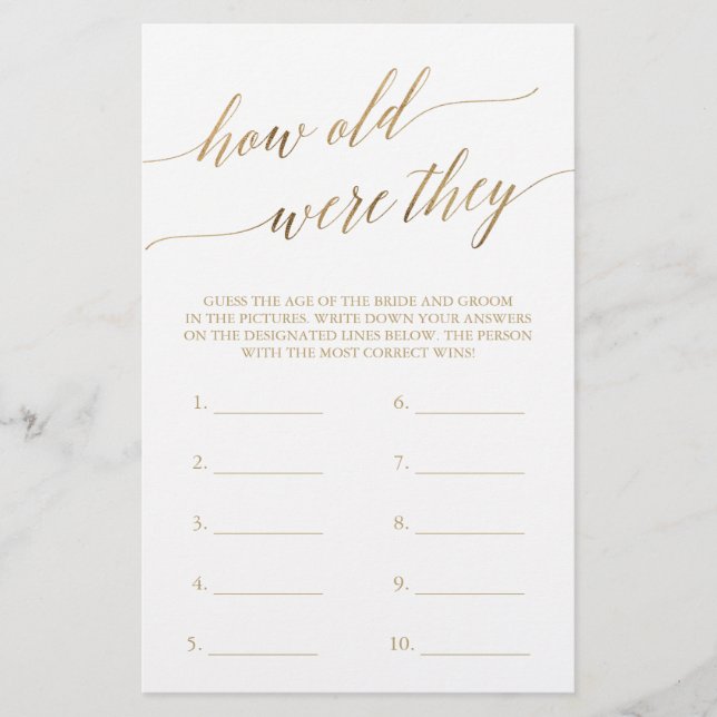 Elegante Goldkalligraphie wie alt waren sie zu spi (Vorderseite)