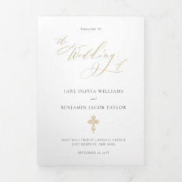 Elegante goldkatholische Hochzeitsmesse Dreifach-gefaltete Programmkarte