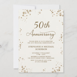 Elegante Goldkonfetti 50. Hochzeitstag Einladung