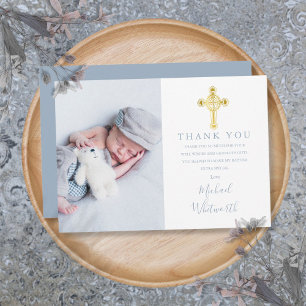Elegante Goldkreuz-Foto-Signatur-Schrift-Taufe Dankeskarte