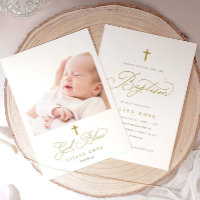 Elegante Goldkreuz-Kalligrafie-Foto-Taufe