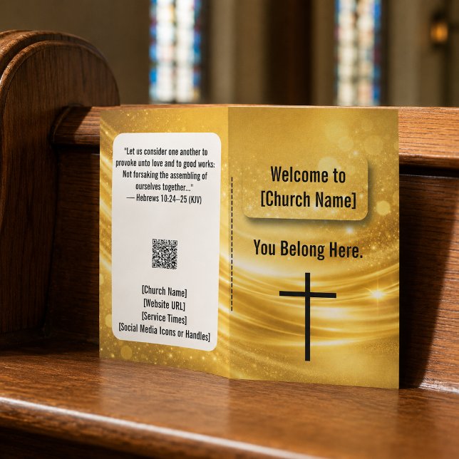 Elegante Goldkreuz-Kirchenmitteilung  Flyer (The gold effect is simulated in the artwork, no metal/foil is used in this product.)