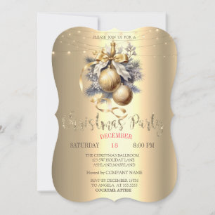 Elegante Goldkugeln, Lichterkette Gold Weihnachten Einladung
