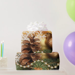 Elegante Goldkugeln, Zapfen, Schneeflocke Geschenkpapier