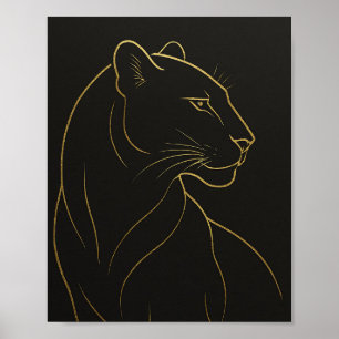 Elegante Goldlinien-Löwin-Illustration Poster