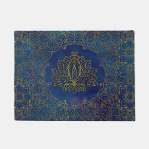 Elegante Goldlotos-Blume auf Blau Fußmatte