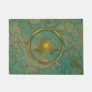 Elegante Goldlotos-Blume auf Marmor Fußmatte