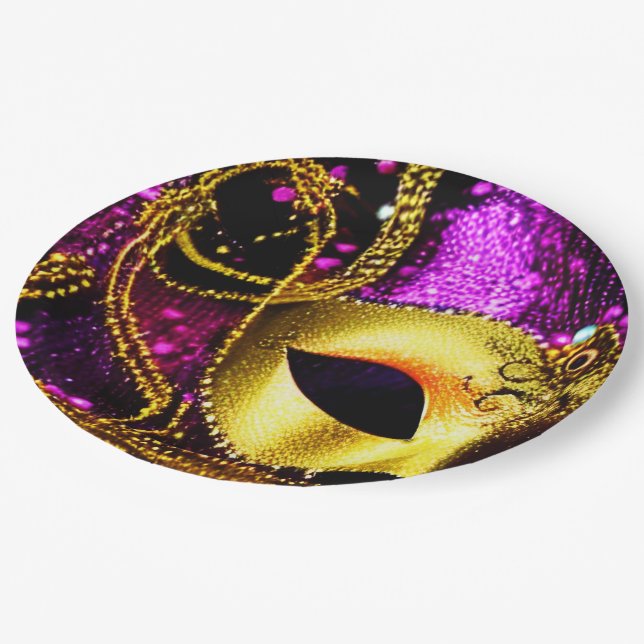 Elegante Goldmaske Pappteller (Schrägansicht)