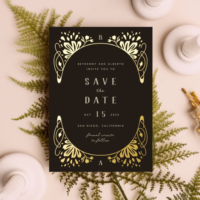 Elegante Goldmedaille Art Nouveau Save the Date Folieneinladung (Von Creator hochgeladen)