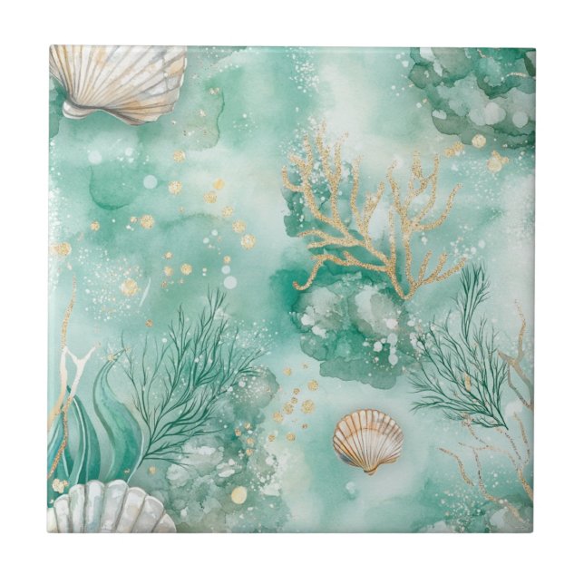 Elegante Goldmedaille und Seashell Fliese (Vorderseite)
