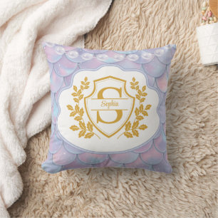 Elegante Goldmonogramm-Perlen- und Schuppen-Meerju Kissen