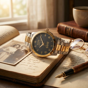 Elegante Goldmonogramm-Uhr zum 50. Hochzeitstag Armbanduhr