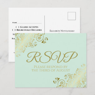 Elegante Goldornamente auf Neo-Mintgrüner Hochzeit Postkarte