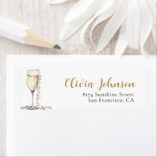 Elegante Goldperlen und Prosecco-Adressetiketten