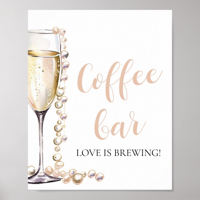 Elegante Goldperlen und Prosecco-Bar Poster (Vorne)
