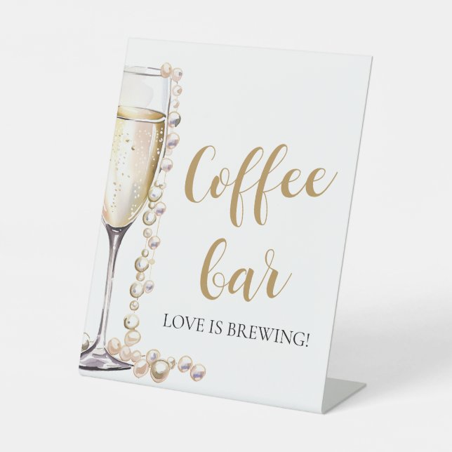 Elegante Goldperlen und Prosecco-Bar Sockelschild (Vorderseite)