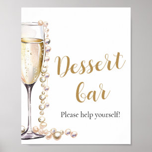 Elegante Goldperlen und Prosecco Dessert Bar Sign Poster