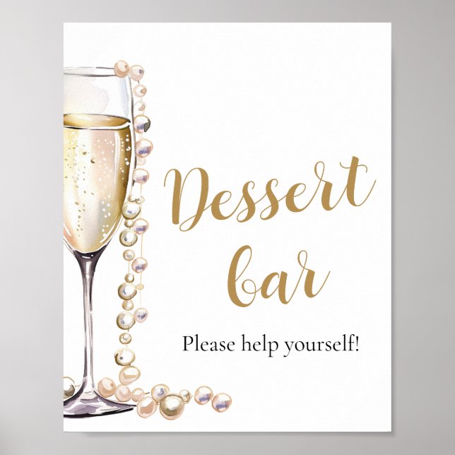 Elegante Goldperlen und Prosecco Dessert Bar Sign Poster (Vorne)