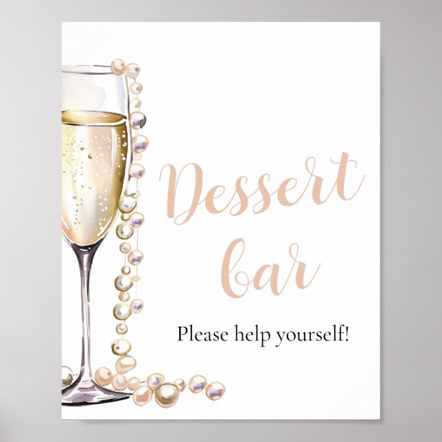 Elegante Goldperlen und Prosecco Dessert Bar Sign Poster (Vorne)