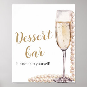 Elegante Goldperlen und Prosecco Dessert Bar Sign Poster