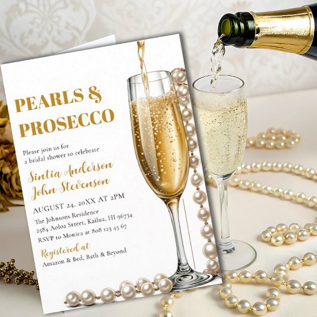 Elegante Goldperlen und Prosecco Hochzeit Einladung (Von Creator hochgeladen)