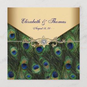 Elegante Goldpfau-Hochzeit Einladung
