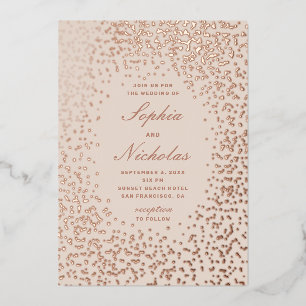 Elegante Goldpolka-Punkte. Elfenbeinhochzeit Folieneinladung
