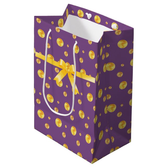 Elegante Goldpolka-Punkte Mittlere Geschenktüte (Vorderseite Schrägansicht)