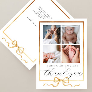 Elegante Goldrahmen Chic Foto Collage Baby Shower Dankeskarte