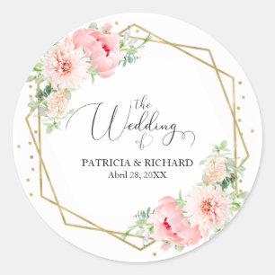 Elegante Goldrahmen Geometric Blush Floral Wedding Runder Aufkleber