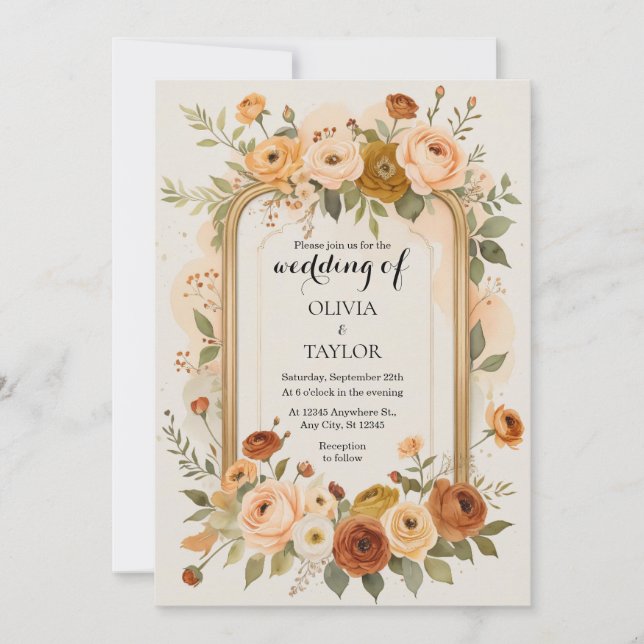 Elegante Goldrahmen-Hochzeit Einladung (Vorderseite)