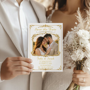 Elegante Goldrahmen Hochzeit Save the Date Fotokar