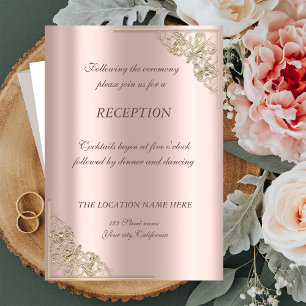 Elegante Goldrahmen-Roségold-Hochzeitsempfang Einladung