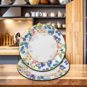 Elegante Goldrahmen Wasserfarben Berries Pappteller