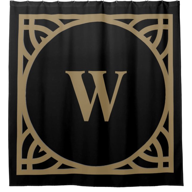 Elegante Goldrand-Monogramm Duschvorhang (Vorderseite)