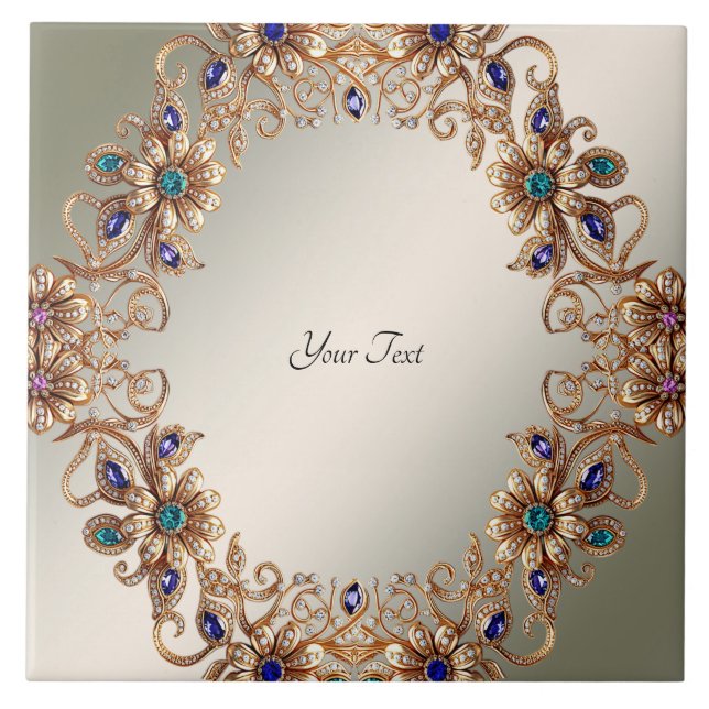 Elegante Goldschmuck Blumen Keramikfliese (Vorderseite)