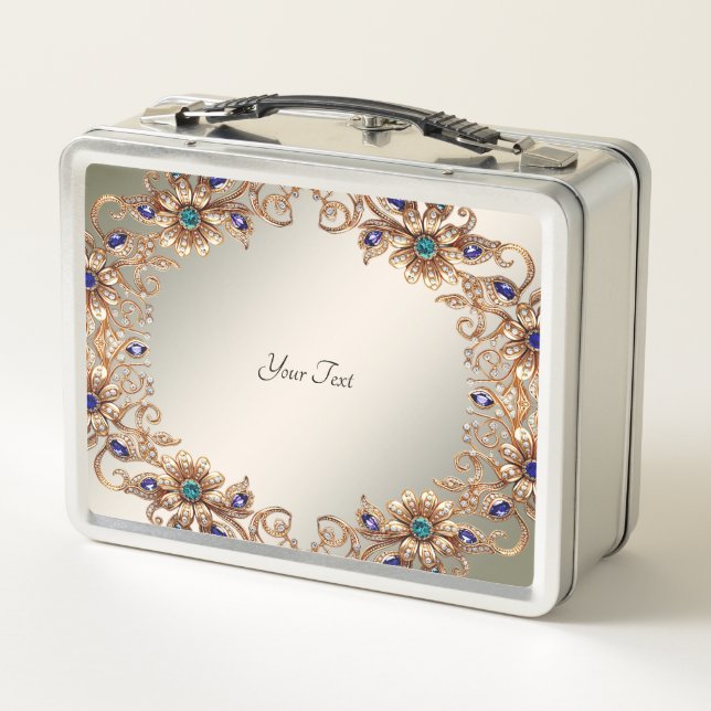 Elegante Goldschmuck-Blumen Lunchbox (Rückseite)