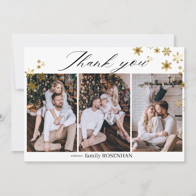 Elegante Goldschneeflocken 3 Foto Urlaub Danke (Vorderseite)