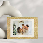 Elegante Goldschneeflocken Zwei Fotos Weihnachten<br><div class="desc">Elegante Goldschneeflocken Zwei Fotos Weihnachtskarte</div>