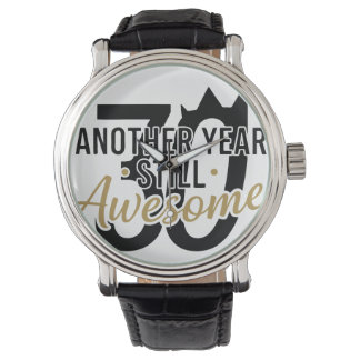Elegante Goldschrift "Awesome" Typografie Schwarz Armbanduhr