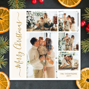 Elegante Goldschrift Elfenbein 5 Foto Familien Wei Feiertagskarte