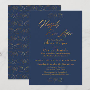 Elegante Goldschrift Happy End auf Navy Einladung