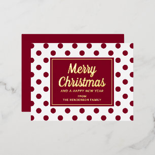 Elegante Goldschrift rote Tupfen Frohe Weihnachten Folien Feiertagspostkarte