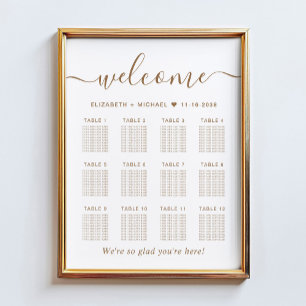Elegante Goldschrift-Tisch-Hochzeits-Sitzplan 12 Poster