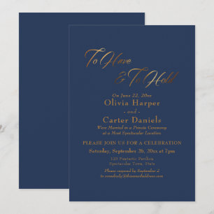 Elegante Goldschrift "To Have & To Hold" auf Navy  Einladung