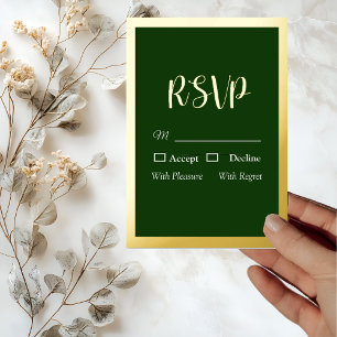 Elegante Goldschrift und Rahmenfolie Grüne RSVP-Ka Folieneinladung