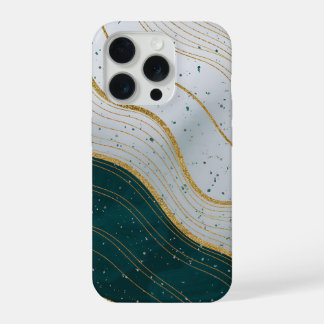 Elegante Goldschwärme auf Abstraktem Grün iPhone 15 Pro Hülle