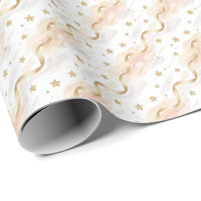 Elegante Goldsterne & Blush-Wasserfarbe  Geschenkpapier (Rolleneckpunkt)